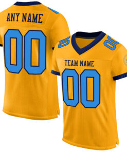 Custom Gold Powder Blue-Navy Mesh Authentic Football Jersey