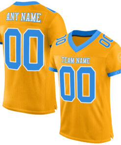 Custom Gold Powder Blue-White Mesh Authentic Football Jersey