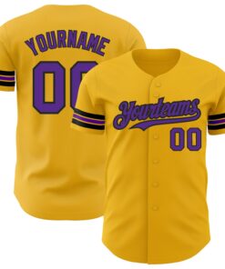 Custom Gold Purple-Black Authentic Baseball Jersey