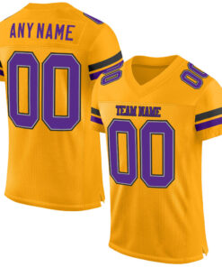 Custom Gold Purple-Black Mesh Authentic Football Jersey