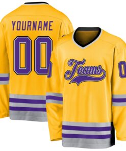Custom Gold Purple-Gray Hockey Jersey