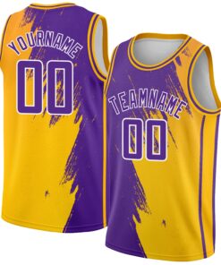 Custom Gold Purple-White Abstract Brush Splash Authentic City Edition Basketball Jersey