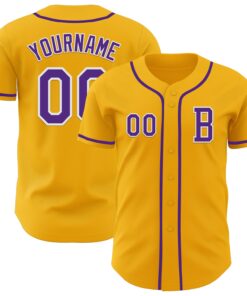 Custom Gold Purple-White Authentic Baseball Jersey