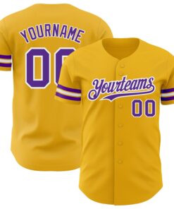 Custom Gold Purple-White Authentic Baseball Jersey