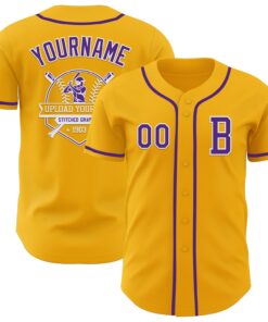 Custom Gold Purple-White Authentic Baseball Jersey