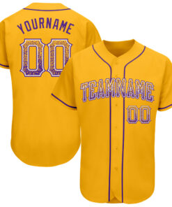 Custom Gold Purple-White Authentic Drift Fashion Baseball Jersey