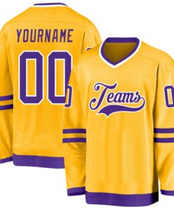 Custom Gold Purple-White Hockey Jersey