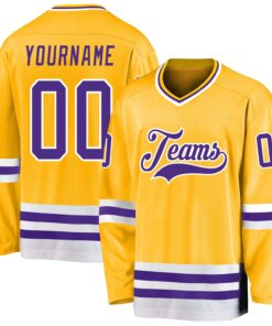 Custom Gold Purple-White Hockey Jersey