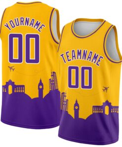 Custom Gold Purple-White Holiday Travel Monuments Silhouette Authentic City Edition Basketball Jersey