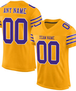 Custom Gold Purple-White Mesh Authentic Football Jersey