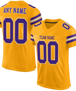 Custom Gold Purple-White Mesh Authentic Football Jersey