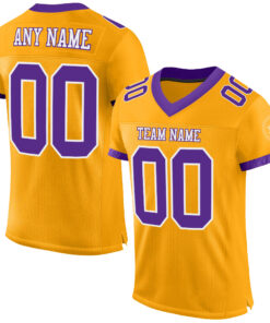 Custom Gold Purple-White Mesh Authentic Football Jersey