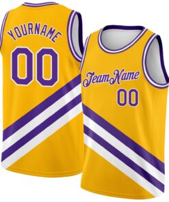 Custom Gold Purple-White Modern Authentic City Edition Basketball Jersey