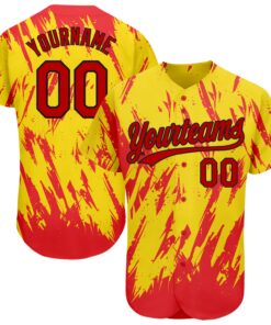 Custom Gold Red-Black 3D Pattern Design Authentic Baseball Jersey