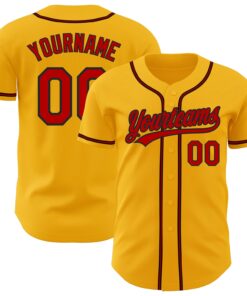 Custom Gold Red-Black Authentic Baseball Jersey