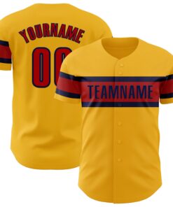 Custom Gold Red-Navy Authentic Baseball Jersey