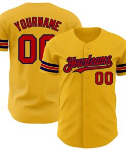 Custom Gold Red-Navy Authentic Baseball Jersey