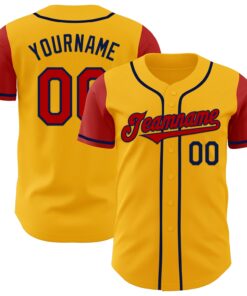 Custom Gold Red-Navy Authentic Two Tone Baseball Jersey