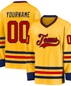 Custom Gold Red-Navy Hockey Jersey