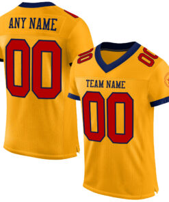Custom Gold Red-Navy Mesh Authentic Football Jersey