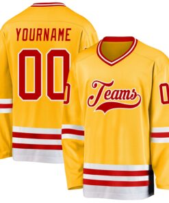 Custom Gold Red-White Hockey Jersey