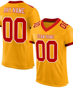 Custom Gold Red-White Mesh Authentic Football Jersey