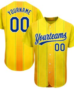 Custom Gold Royal-Orange 3D Pattern Design Authentic Baseball Jersey