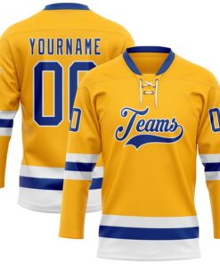 Custom Gold Royal-White Hockey Lace Neck Jersey