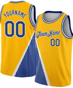 Custom Gold Royal-White Triangle Pinstripes Authentic City Edition Basketball Jersey