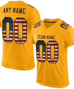 Custom Gold Vintage USA Flag-Black Mesh Authentic Football Jersey