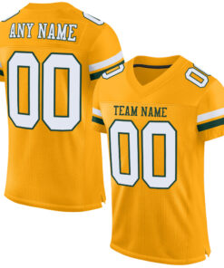 Custom Gold White-Green Mesh Authentic Football Jersey
