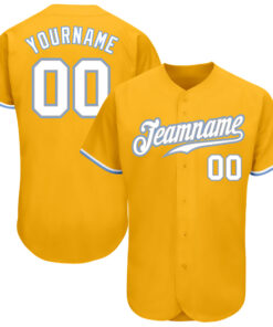 Custom Gold White-Light Blue Authentic Baseball Jersey