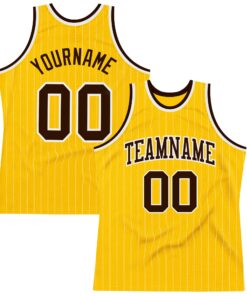 Custom Gold White Pinstripe Brown Authentic Basketball Jersey