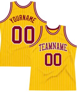 Custom Gold White Pinstripe Maroon Authentic Basketball Jersey
