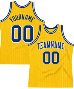 Custom Gold White Pinstripe Royal Authentic Basketball Jersey