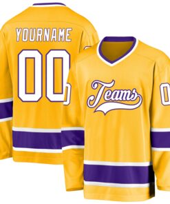 Custom Gold White-Purple Hockey Jersey