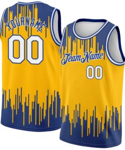 Custom Gold White-Royal Abstract Vertical Lines Authentic City Edition Basketball Jersey