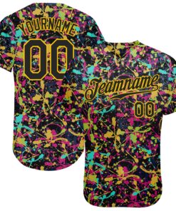 Custom Graffiti Pattern Black-Gold 3D Grunge Shabby Authentic Baseball Jersey
