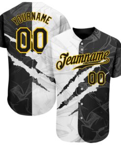 Custom Graffiti Pattern Black-Gold 3D Scratch Authentic Baseball Jersey