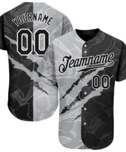 Custom Graffiti Pattern Black-Gray 3D Scratch Authentic Baseball Jersey