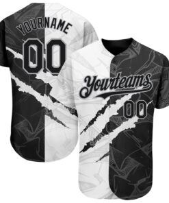 Custom Graffiti Pattern Black-Gray 3D Scratch Authentic Baseball Jersey