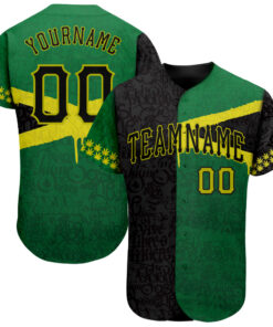 Custom Graffiti Pattern Black-Green 3D Jamaica Authentic Baseball Jersey