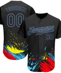 Custom Graffiti Pattern Black-Light Blue 3D Authentic Baseball Jersey