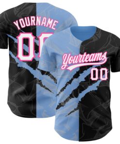 Custom Graffiti Pattern Black Light Blue-Pink 3D Scratch Authentic Baseball Jersey