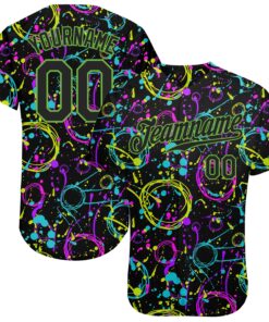 Custom Graffiti Pattern Black-Neon Green 3D Neon Splatter Authentic Baseball Jersey