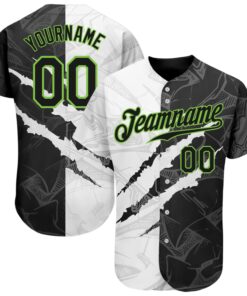 Custom Graffiti Pattern Black-Neon Green 3D Scratch Authentic Baseball Jersey
