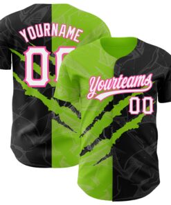 Custom Graffiti Pattern Black Neon Green-Pink 3D Scratch Authentic Baseball Jersey