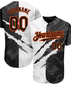 Custom Graffiti Pattern Black-Orange 3D Scratch Authentic Baseball Jersey