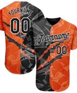 Custom Graffiti Pattern Black-Orange 3D Scratch Authentic Baseball Jersey