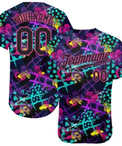 Custom Graffiti Pattern Black-Pink 3D Creative Hearts Stars Geometric Figures Authentic Baseball Jersey